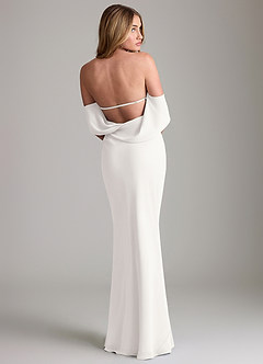 Azazie Lusinda Vestidos de madrinha de casamento Vestido Branco de Chiffon de sereia com Fora do ombro image2