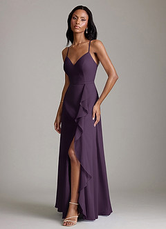 Azazie Naeem Bridesmaid Dresses Plum A-Line V-Neck Ruffle Chiffon Dress image5