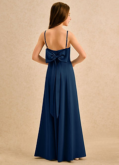 Azazie Chamomile Girls Formal Blumenmädchenkleider A-Linie Plissee Stretch-Satin Kleid Dunkelmarine image1
