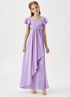 Azazie Omari Junior Lilac A-Line Pleated Stretch Satin Dress image3