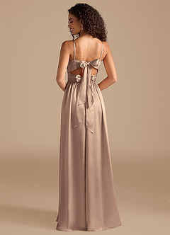 Azazie Zeya Bridesmaid Dresses Taupe A-Line Pleated Metallic Satin Dress image2