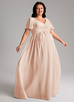 Azazie Verna Brautjungfernkleider für Schwangere A-Linie V-Hals Gerüscht Chiffon Bodenlänge Kleid image9