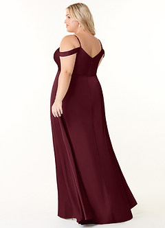 Azazie Ocean Bridesmaid Dresses Cabernet A-Line V-Neck Pleated Stretch Satin Dress image9