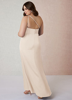 Azazie Mika Final Sale White Alabaster Sheath One Shoulder Stretch Satin Dress image13