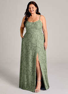 Azazie Moira Bridesmaid Dresses Pistachio A-Line Side Slit Floral Burnout Dress image10