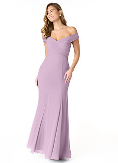 Azazie Lecia Bridesmaid Dresses Wisteria Empire Off-The-Shoulder Pleated Chiffon Convertible Dress image1