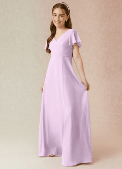 Azazie Induh Junior Frosted Lilac A-Line Ruched Chiffon Dress image3