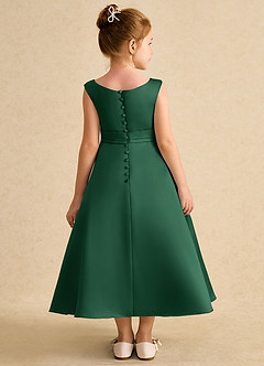 Azazie Eve Flower Girl Dresses Dark Green A-Line Pleated Matte Satin Dress image2
