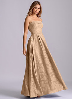 Azazie Lucienne Bridesmaid Dresses Champagne A-Line Strapless Floral Burnout Dress image1