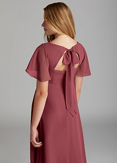 Azazie Kimber Junior Abito A-Line in Chiffon Plissettato Merlot image4