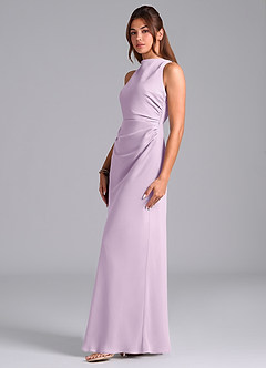 Azazie Evadne Jurken voor bruidsmeisjes Jurk van Chiffon met A-Lijn Geplooid Frosted Lila image5