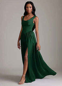 Azazie Novi Bridesmaid Dresses Dark Green A-Line with Pockets Stretch Satin Dress image6