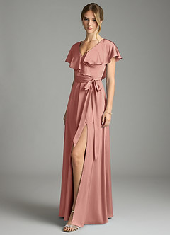 Azazie Lainey Vestidos de damas de honor Vestido de Rosetón de Satén Elástico de Corte en A con Con bolsillos image4