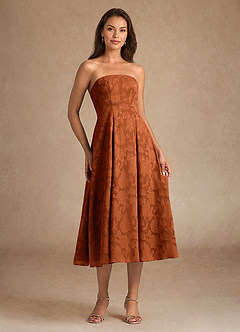 Azazie Lorain vestidos de madre de la novia Vestido de Naranja Quemada de Devorado Floral de Corte en A con Plisado image7