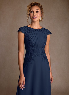 Azazie Crista Mother of the Bride Dresses Dark Navy A-Line Lace Chiffon Dress image5
