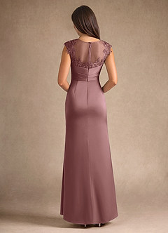 Azazie Santa Barbara Mother of the Bride Dresses Vintage Mauve Sheath Pleated Stretch Satin Dress image3