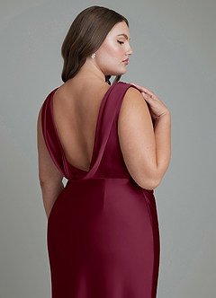 Azazie Kieryn Brautjungfernkleider Meerjungfrau-Linie Plissee Stretch-Satin Kleid Maulbeerrot image14