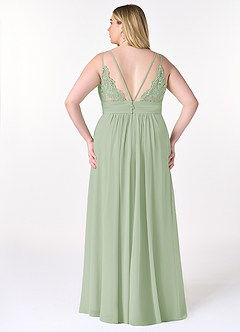 Azazie Maren Allure Brautjungfernkleider A-Linie V-Hals Spitze Chiffon Kleid Staubiger Salbeigrün image7