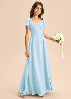 Azazie Azey Junior Vestido de Azul Cielo de Gasa de Corte en A con Volante image5