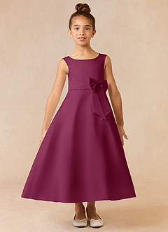 Azazie Lindy Flower Girl Dresses Mulberry A-Line Pleated Matte Satin Dress image2