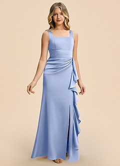 Azazie Adrienne Junior Ice Sheath Pleated Stretch Satin Dress image6