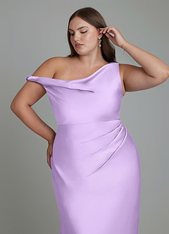 Azazie Emerson Bridesmaid Dresses Lilac Mermaid Off the Shoulder Stretch Satin Dress image12
