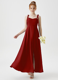 Azazie Rosey Junior A-Linie Herzausschnitt Stretch-Satin Kleid Granatapfelrot image1