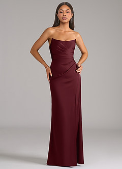 Azazie Marla Robes de demoiselle d'honneur Robe Fourreau Convertible en Satin extensible Sans bretelle Cabernet image1