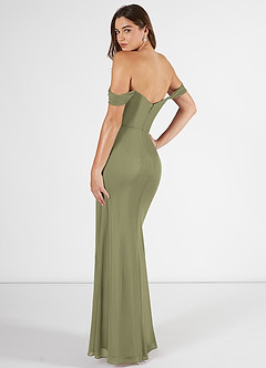 Azazie Kit Jurken voor bruidsmeisjes Jurk van Mesh met Zeemeermin Off the Shoulder Pistache image4