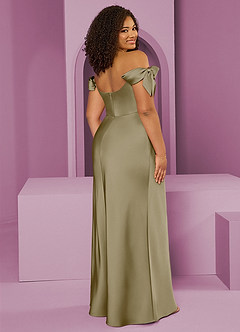 Barbie ♥ Azazie Bridesmaid Dresses Moss Green Sheath Off the Shoulder Stretch Satin Convertible Dress image9