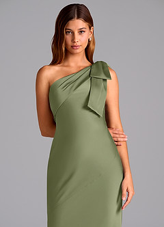 Azazie Yuanna Bridesmaid Dresses Garden Sage Mermaid One Shoulder Stretch Satin Dress image7