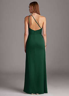 Azazie Mika Vestidos de damas de honor Vestido de Verde Oscuro de Satén Elástico de Corte Recto con Hombro unilateral image2
