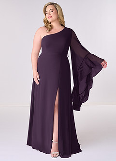 Barbie ♥ Azazie Bridesmaid Dresses Plum A-Line Long Sleeve Chiffon Dress image7