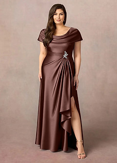 Azazie Branford Vestidos para mãe da noiva Vestido Café Expresso de Cetim elástico de Linha A com Plissado image9