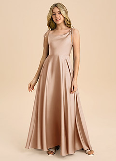 Azazie Popsy Junior Abito A-Line in Raso Elasticizzato Fiocco Rosa Inglese image3