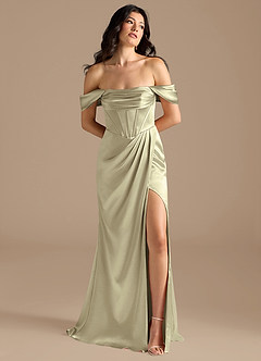 Azazie Lynden Vestidos de damas de honor Vestido de Musgo Verde de Satén Metálico de Corte Recto Convertible con Vestidos sin tirantes image1