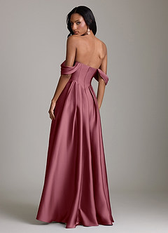 Azazie Loisa Abiti da Damigella Abito A-Line in Raso Elasticizzato a Spalla Scoperta Rosa Del Deserto image2