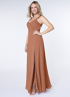Azazie Nahrin Final Sale Matcha A-Line V-Neck Pleated Chiffon Dress image3