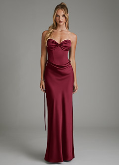 Azazie Natasha Bridesmaid Dresses Burgundy Mermaid Corset Stretch Satin Dress image5