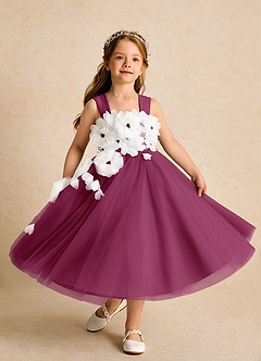 Azazie Dovey Flower Girl Dresses Mulberry Ball-Gown Bow Tulle Dress image4