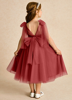 Azazie Dori Robe Demoiselle D'honneur Fillette Robe Trapèze en Tulle Rayé Rouille image1