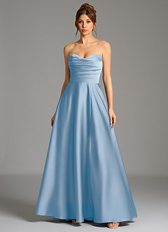 Azazie Ayla Robes de demoiselle d'honneur Robe Trapèze en Satin extensible Corset Poudre Bleue image3