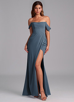 Azazie Johana Jurken voor bruidsmeisjes Converteerbaar Jurk van Chiffon met Zeemeermin Off the Shoulder Neptunus image3