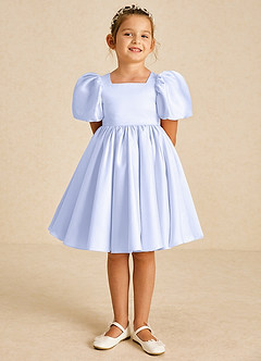 Azazie Muffin Flower Girl Dresses Lavender A-Line with Sleeves Matte Satin Dress image2