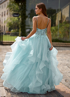 Spitze Blauw Doorschijnende kanten galajurk image2