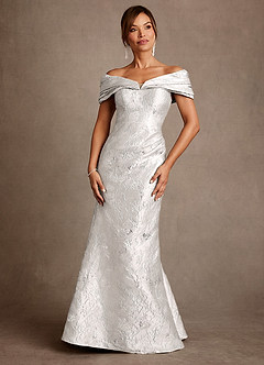 Azazie Adrian Venta Final Vestido de Jacquard De Plata de Jacquard Floral de Corte Recto con Vestidos sin tirantes image1
