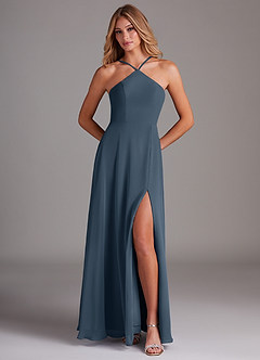 Azazie Bailey Bridesmaid Dresses Neptune A-Line Halter Side Slit Chiffon Dress image5