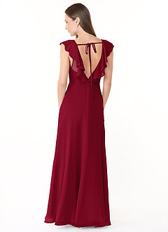 Azazie Yoko Bridesmaid Dresses Burgundy A-Line Ruched Chiffon Dress image2