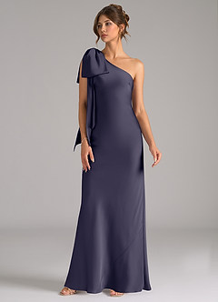 Azazie Capri Jurken voor bruidsmeisjes Jurk van Stretch Satijn met Zeemeermin One-Shoulder Stormachtig image4