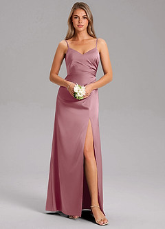 Azazie Azuree Bridesmaid Dresses Vintage Mauve A-Line Pleated Stretch Satin Dress image3